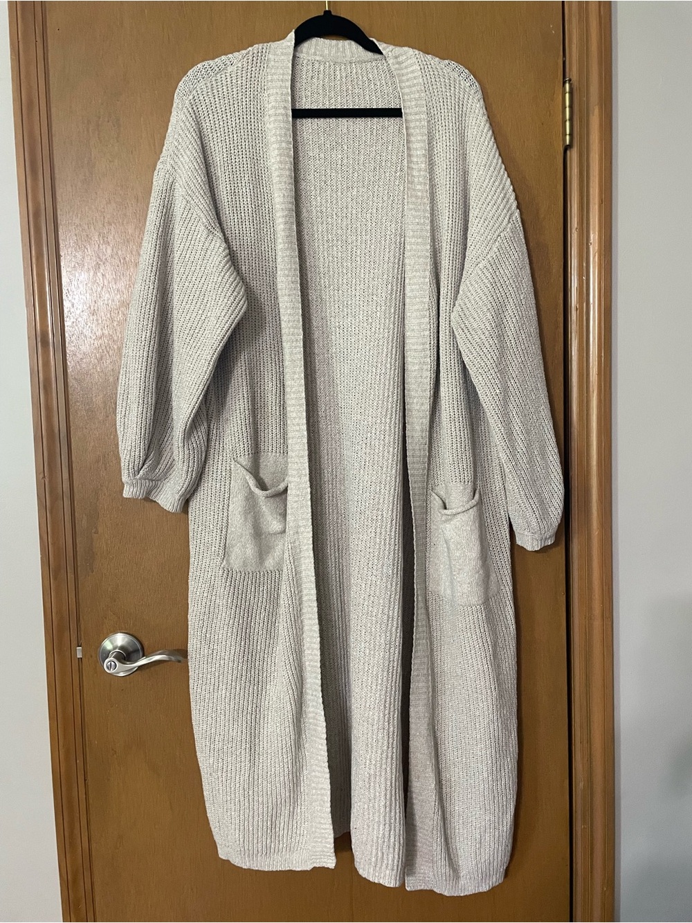 SHEIN Long Open-Front Knit Cardigan - Cream